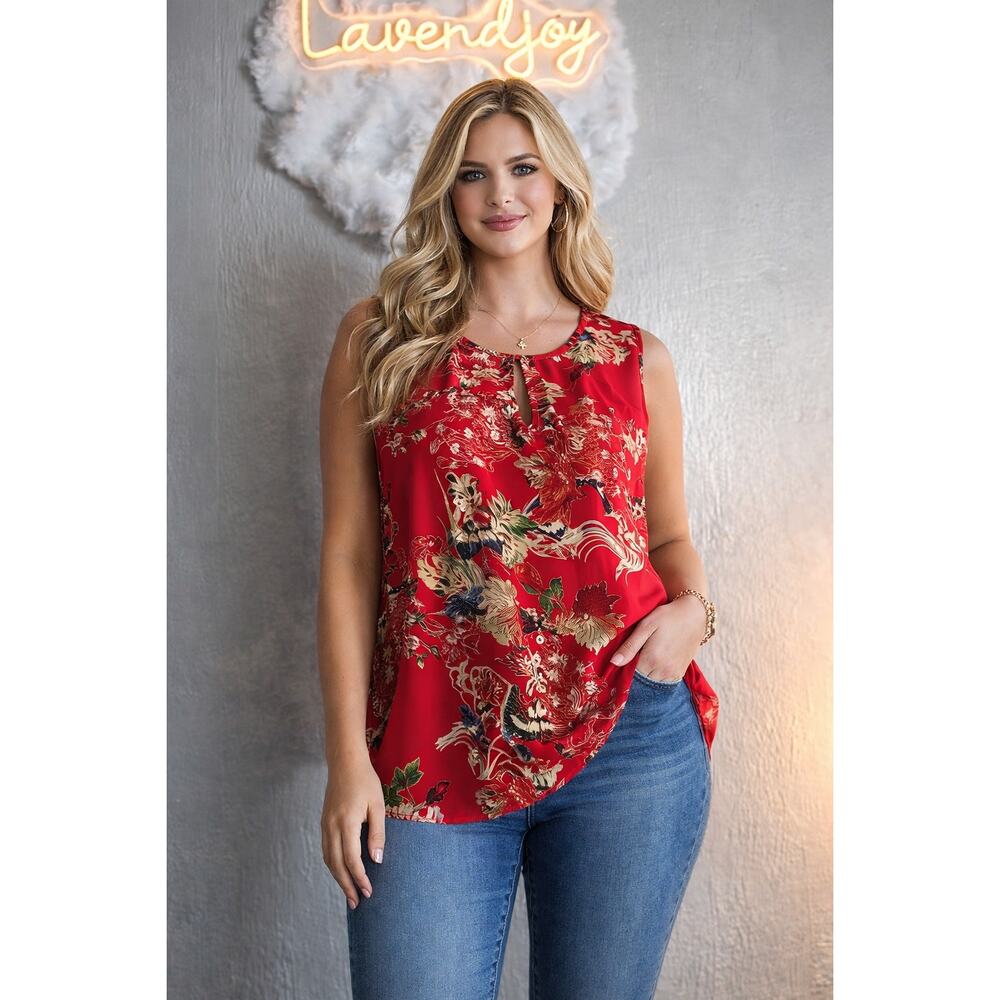 Violet + Claire Blouse Top Plus XL Red Floral Chiffon Work Office Statement